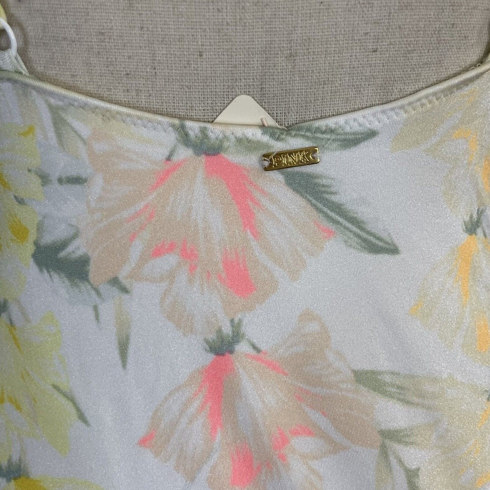PINK Victorias Secret Yellow Floral Ruffle Deep V One Piece Swim Suit MEDIUM NEW - Picture 4 of 6